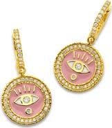Buddha Mama Enameled Evil Eye Huggie Earrings with Diamonds