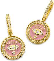 Buddha Mama Enameled Evil Eye Huggie Earrings with Diamonds