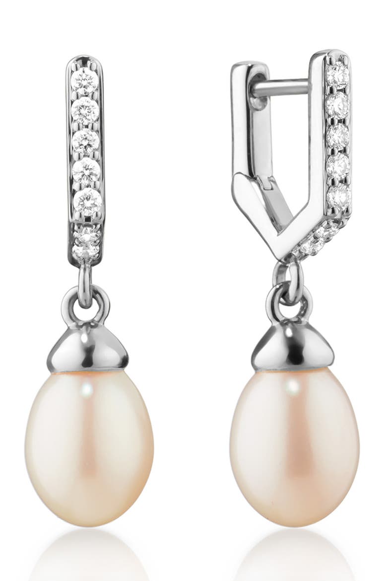 Freshwater Pearl Drop Huggie Hoop Earrings, Main, color, SILVER