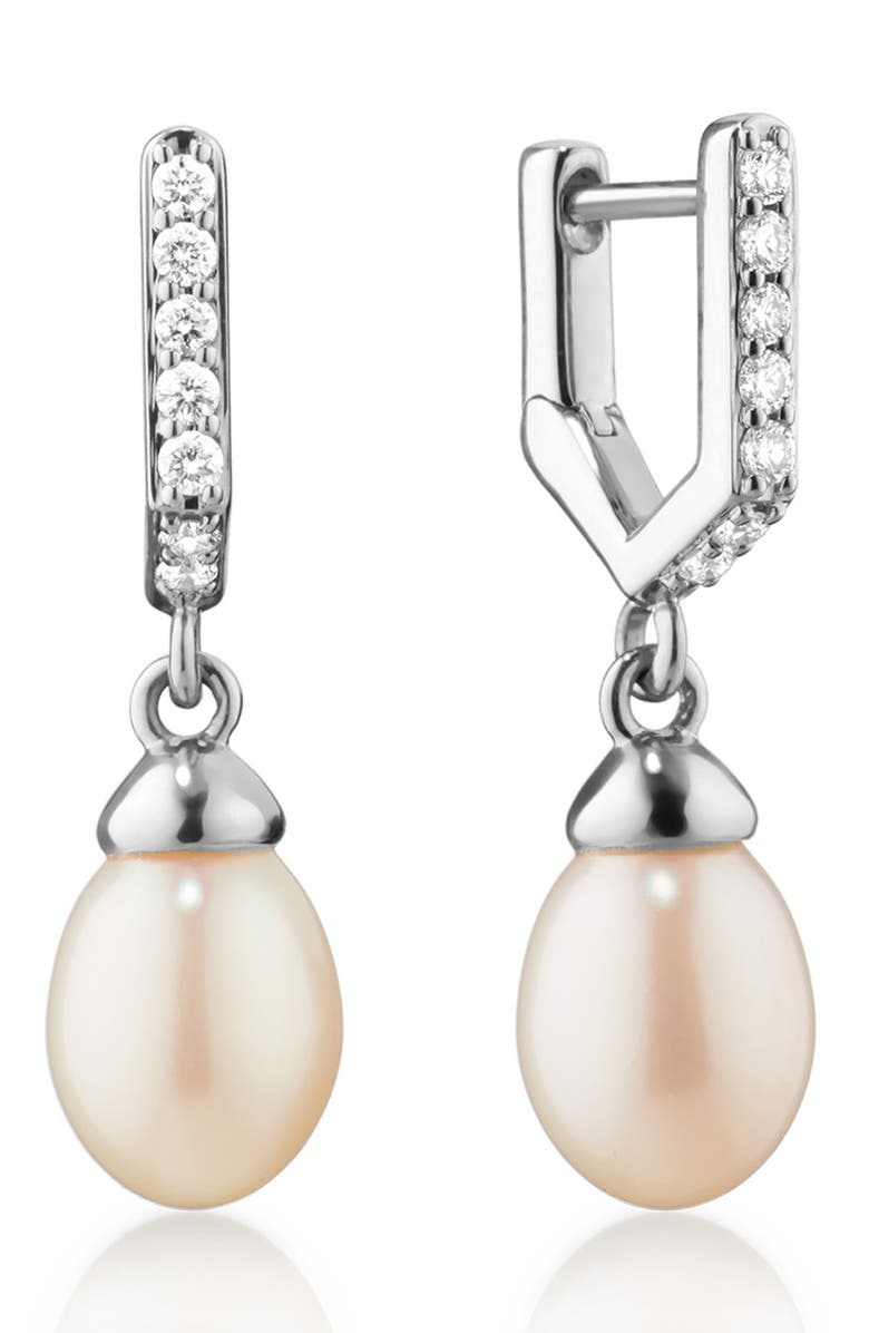 Monica Rich Kosann Freshwater Pearl Drop Huggie Hoop Earrings, Main, color, Silver