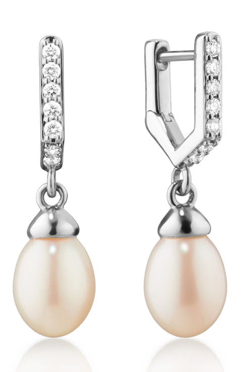 Freshwater Pearl Drop Huggie Hoop Earrings