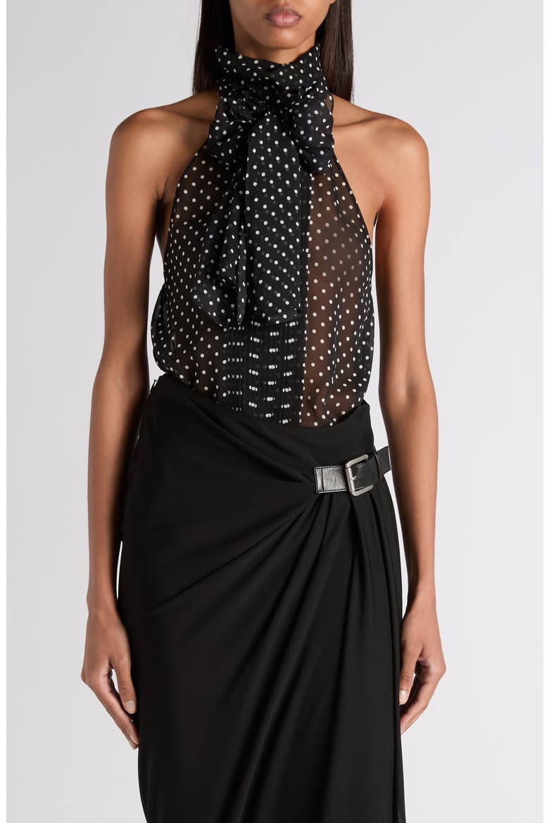 Polka Dot Scarf Neck Silk Chiffon Top (Women) | Nordstrom