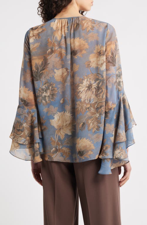 Kobi Halperin Mullin Floral Trumpet Sleeve Shirt In Blue