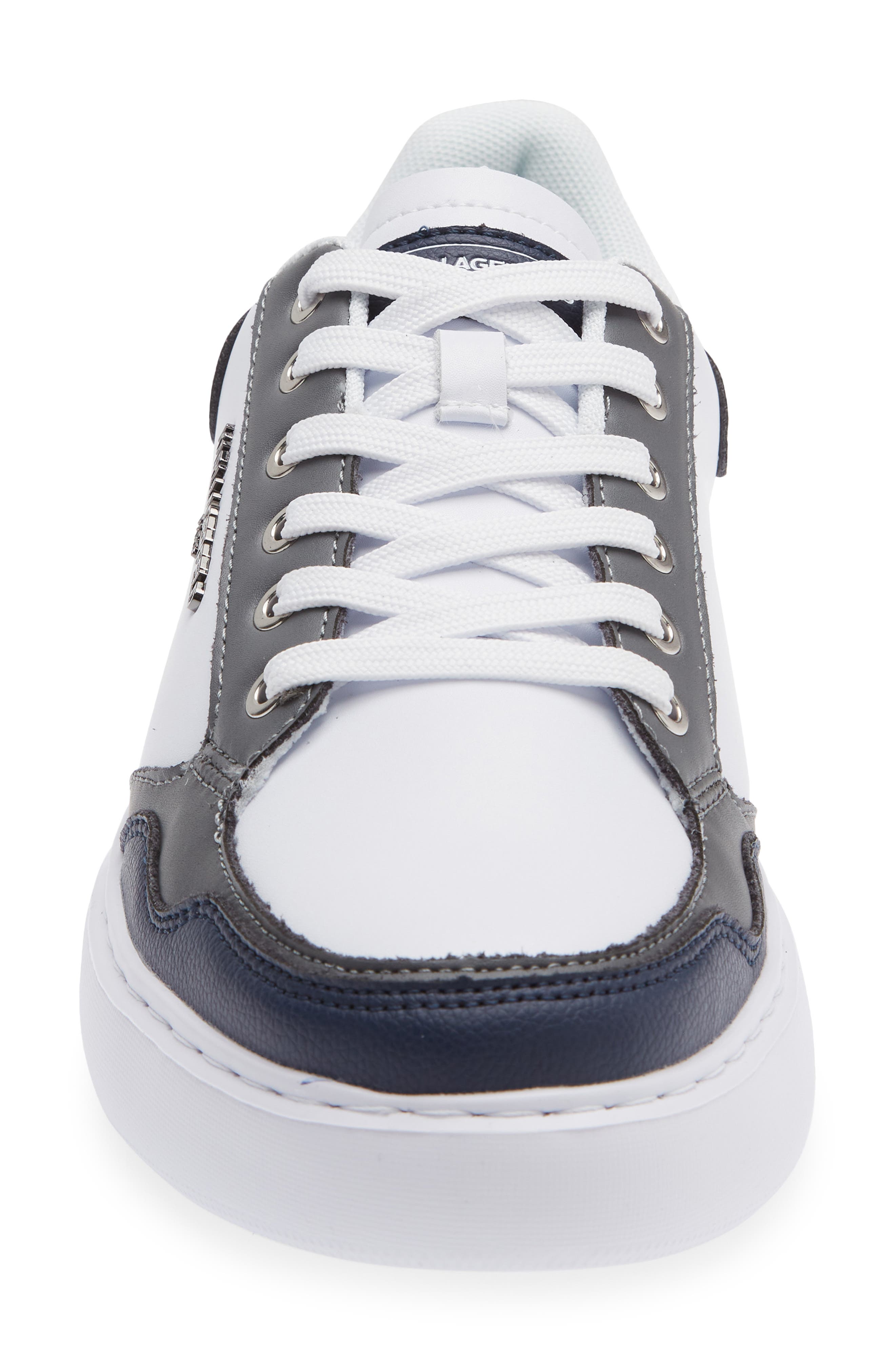 Leather Low Top Sneaker, Alternate, color, WHITE/ NAVY