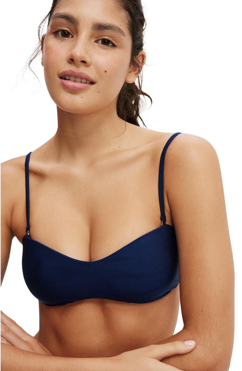 COTTON ON BODY Women's Curved Bandeau Bikini Top, Alternate, color, Ocean Water Shimmer