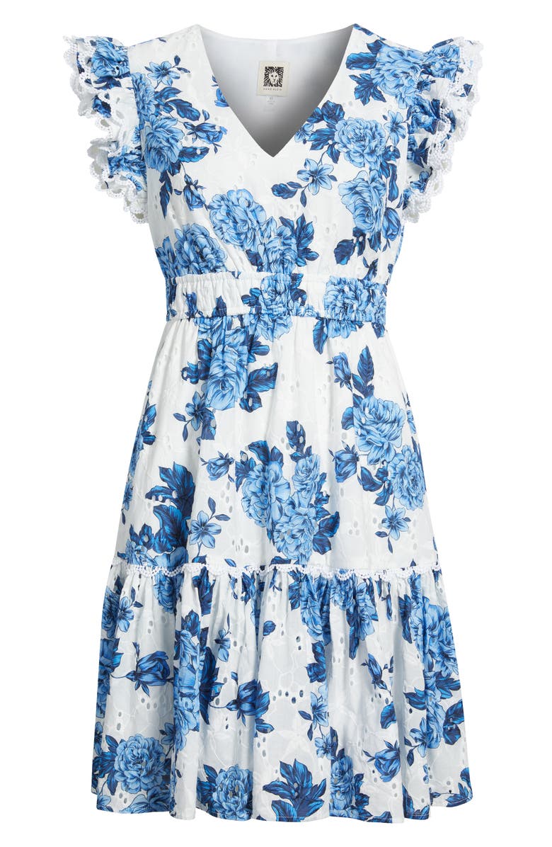 Anne Klein Floral Eyelet Lace Dress, Alternate, color, Marina Multi