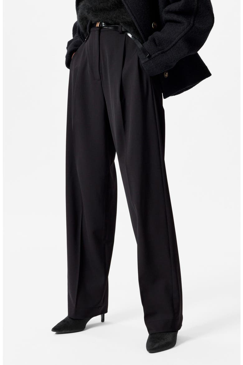 Creased Straight Leg Wool Blend Pants, Main, color, BLACK DARK