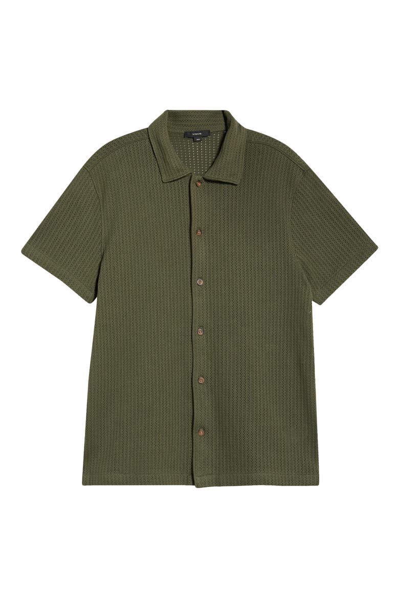 Cotton Blend Pointelle Button-Up Shirt, Alternate, color, COULTER GREEN