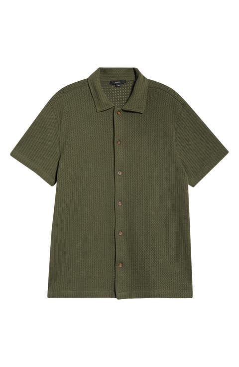 Cotton Blend Pointelle Button-Up Shirt