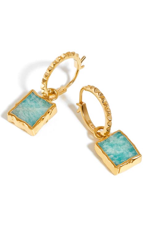Amazonite Drop Pyramid Huggie Hoop Earrings