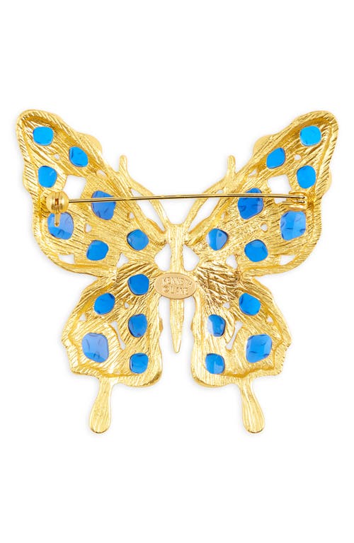 Kenneth Jay Lane Blue Stone Butterfly Pin In Gold