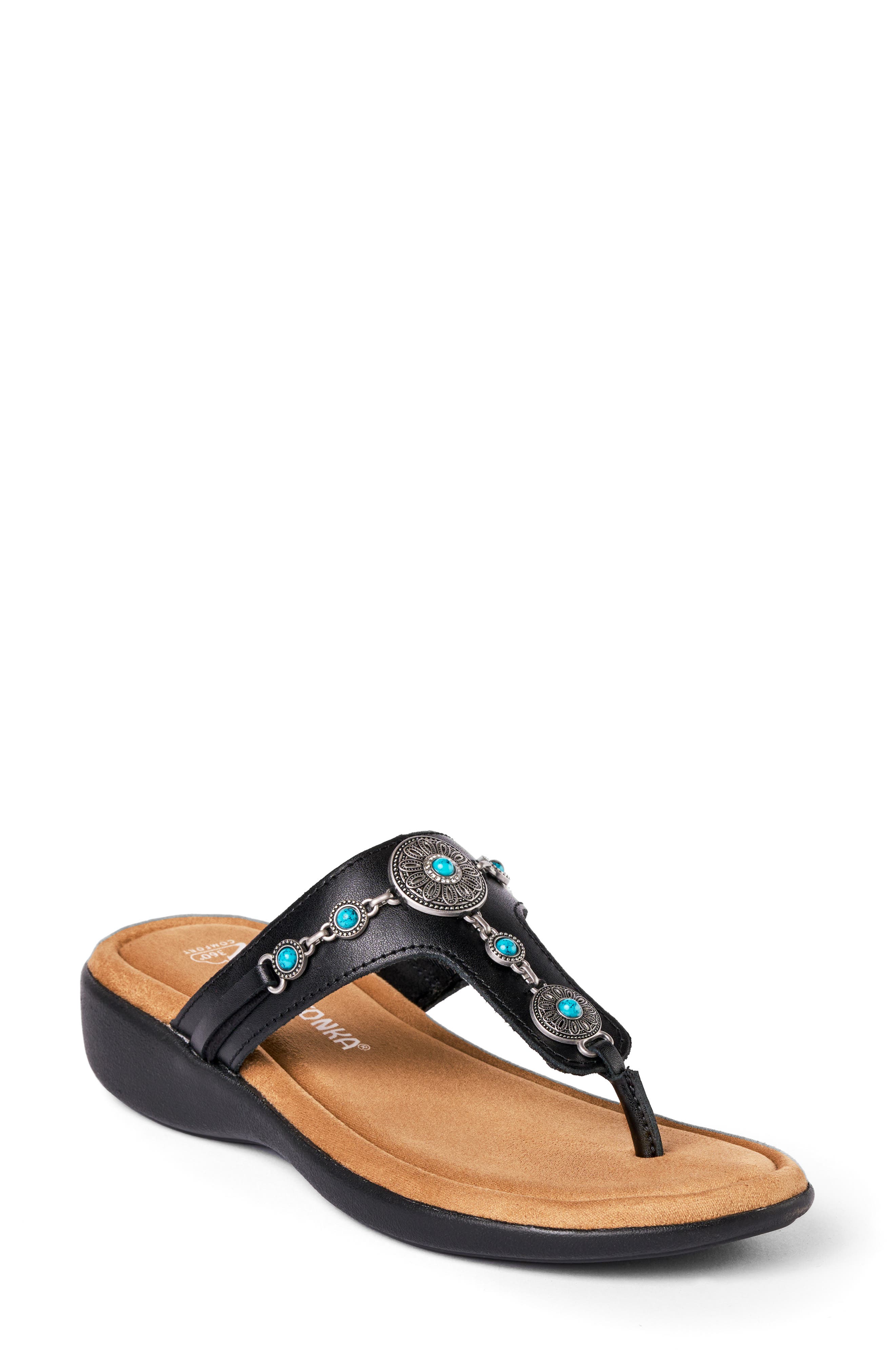 Minnetonka Brecca Flip Flop, Main, color, Black Turquioise