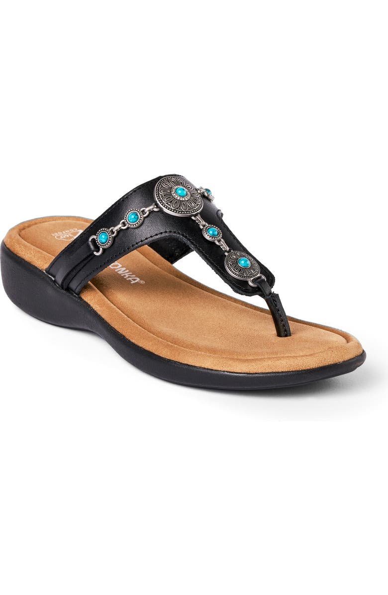 Minnetonka Brecca Flip Flop, Main, color, Black Turquioise