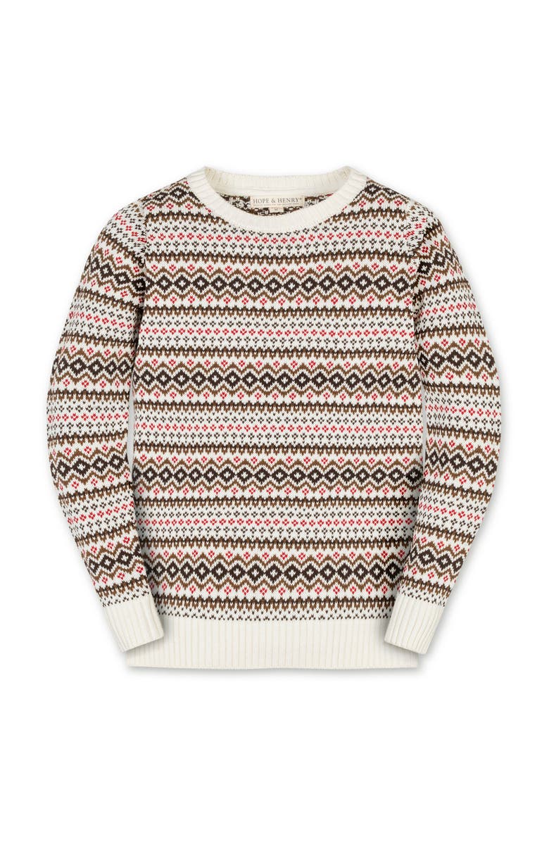 Hope & Henry Kids' Organic Long Sleeve Intarsia Crew Neck Pullover Sweater, Main, color, Ivory Fireside Fair Isle