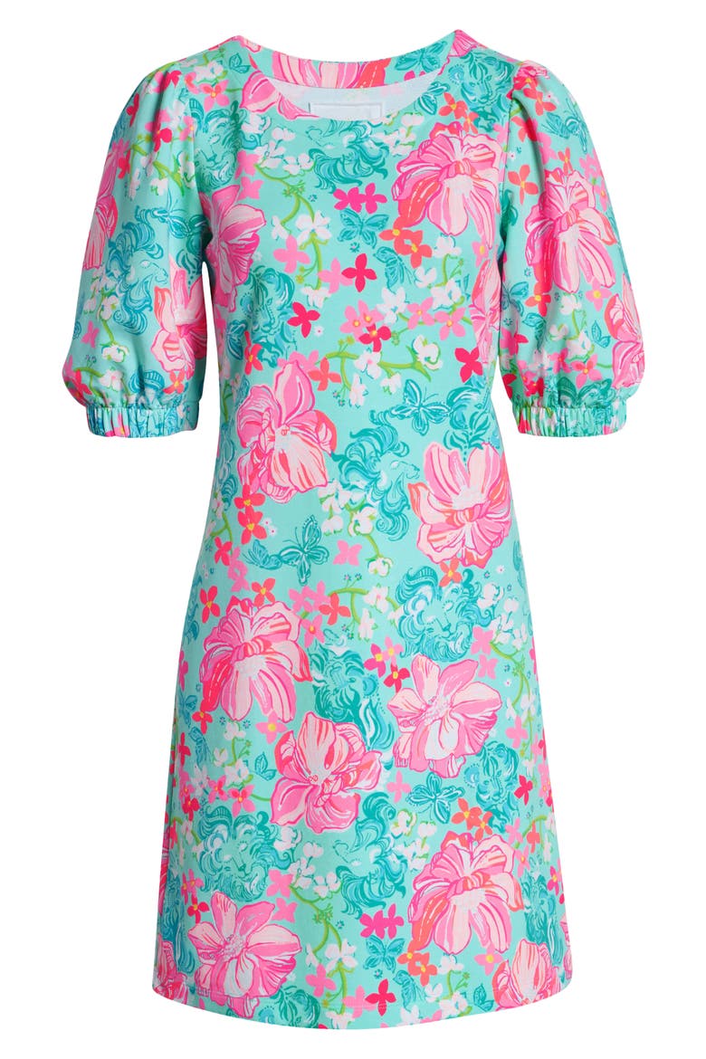 Cayce Puff Sleeve Floral Dress, Alternate, color, SURF BLUE