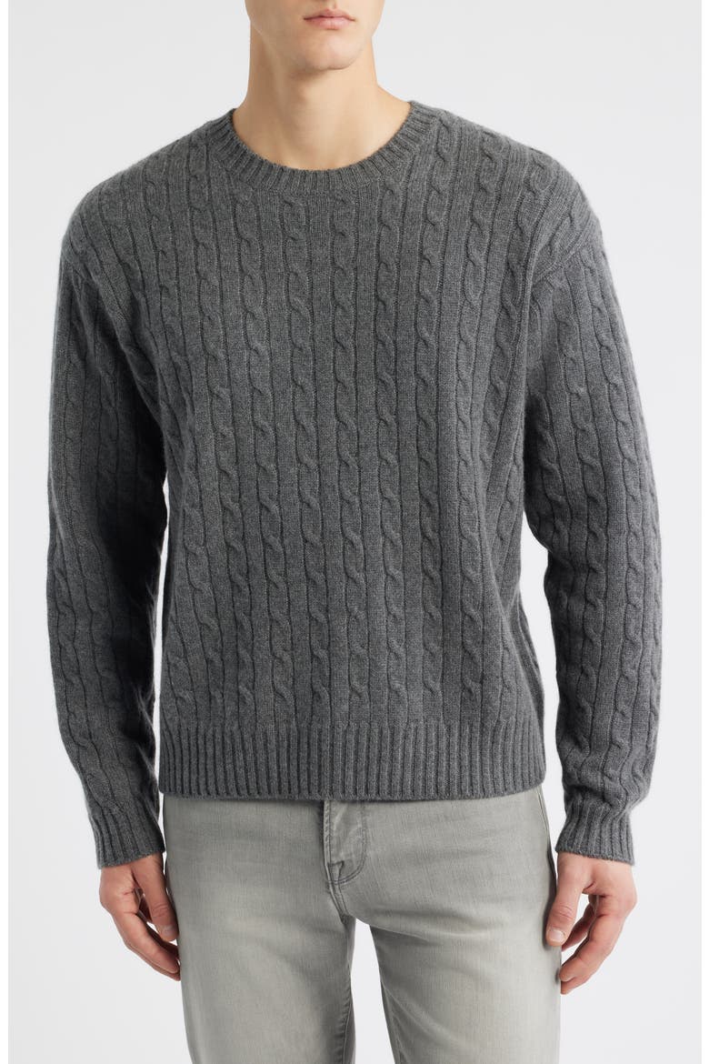 Cabled Cashmere Crewneck Sweater, Main, color, CHARCOAL