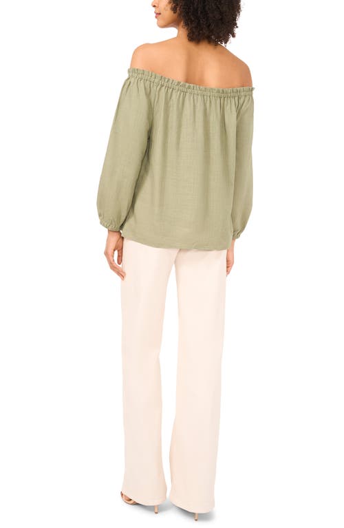 Shop Vince Camuto Off The Shoulder Puff Sleeve Top In Olive