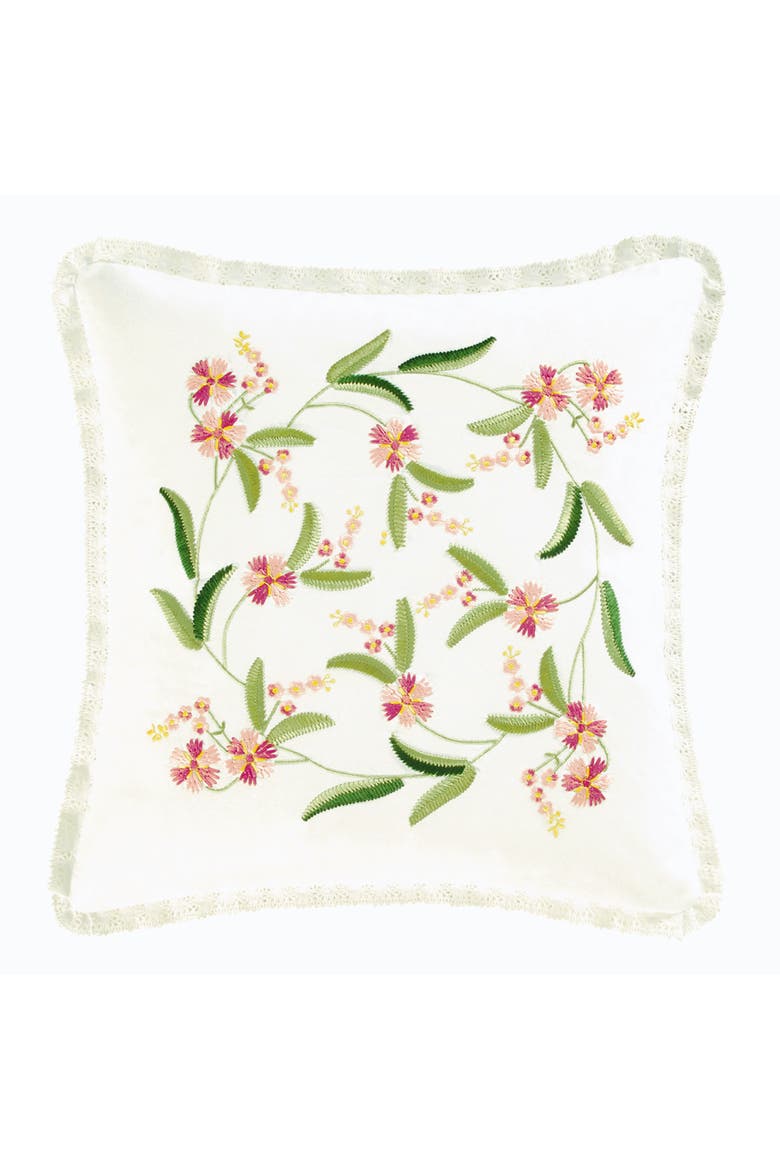 Primavera Embroidered Throw Pillow, 14" x 14", Main, color, White