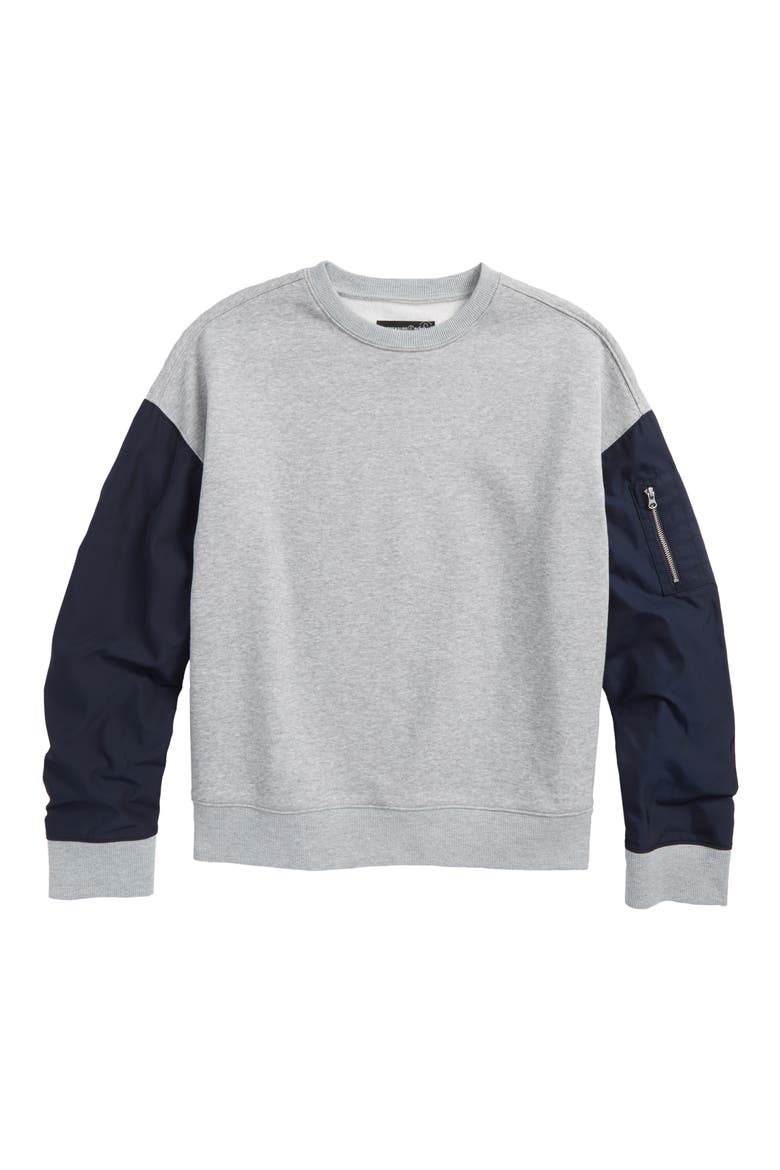 Contrast Sleeve Sweatshirt, Main, color, GREY MEDIUM HEATHER- NAVY