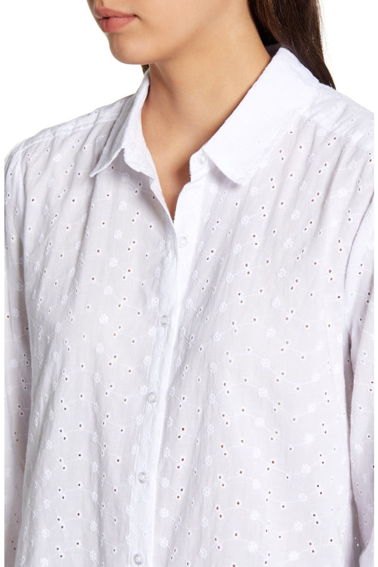Eyelet Front Button Shirt, Alternate, color, WHITE