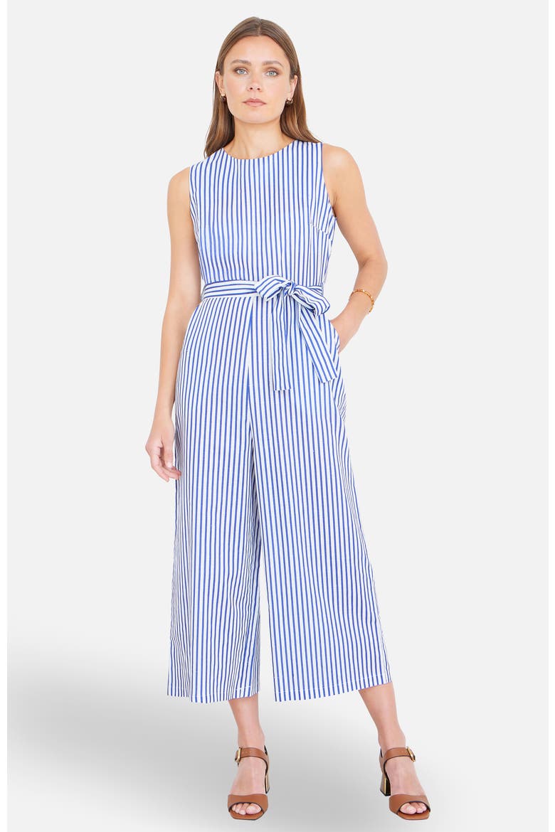 Cotton Stripe Culotte Jumpsuit, Alternate, color, Blue
