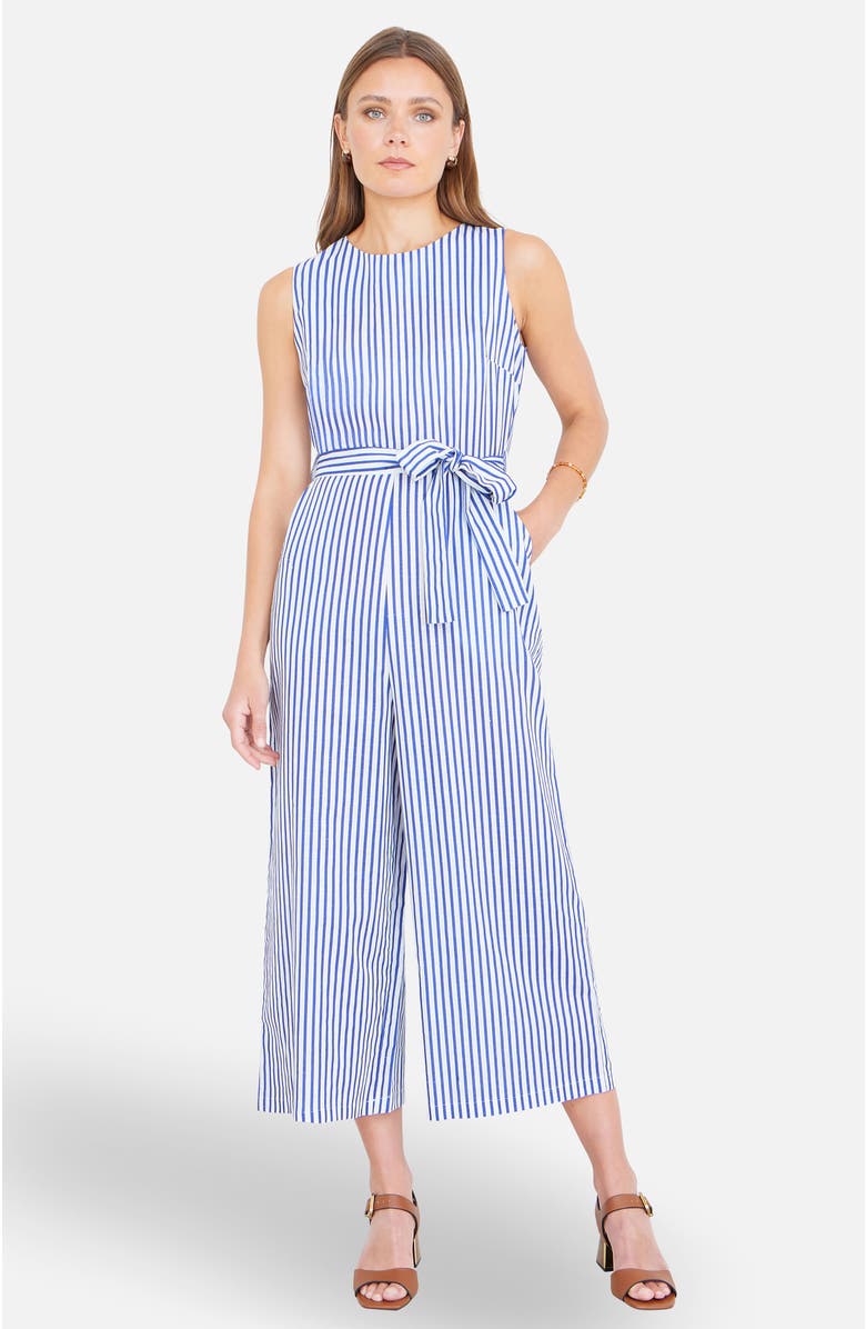 Yumi Cotton Stripe Culotte Jumpsuit, Alternate, color, Blue