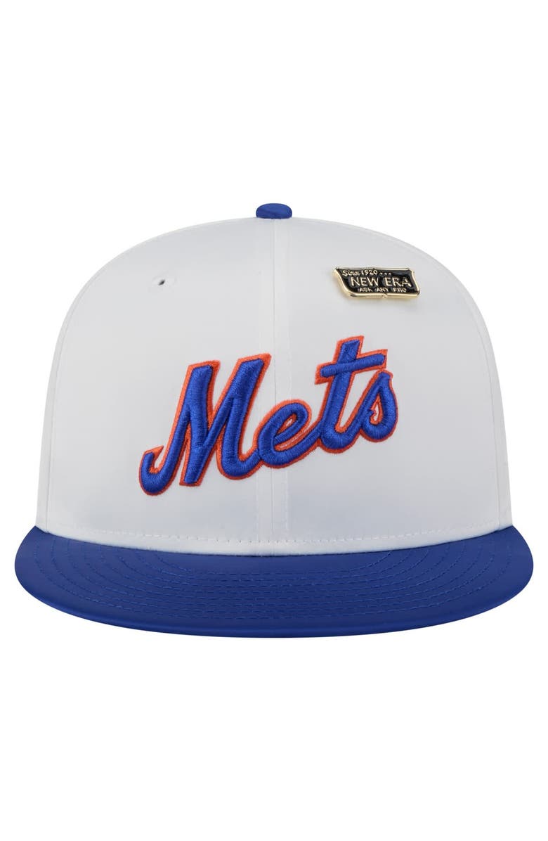 New Era Men's New Era White/Blue New York Mets Satin 59FIFTY Fitted Hat, Alternate, color, 
