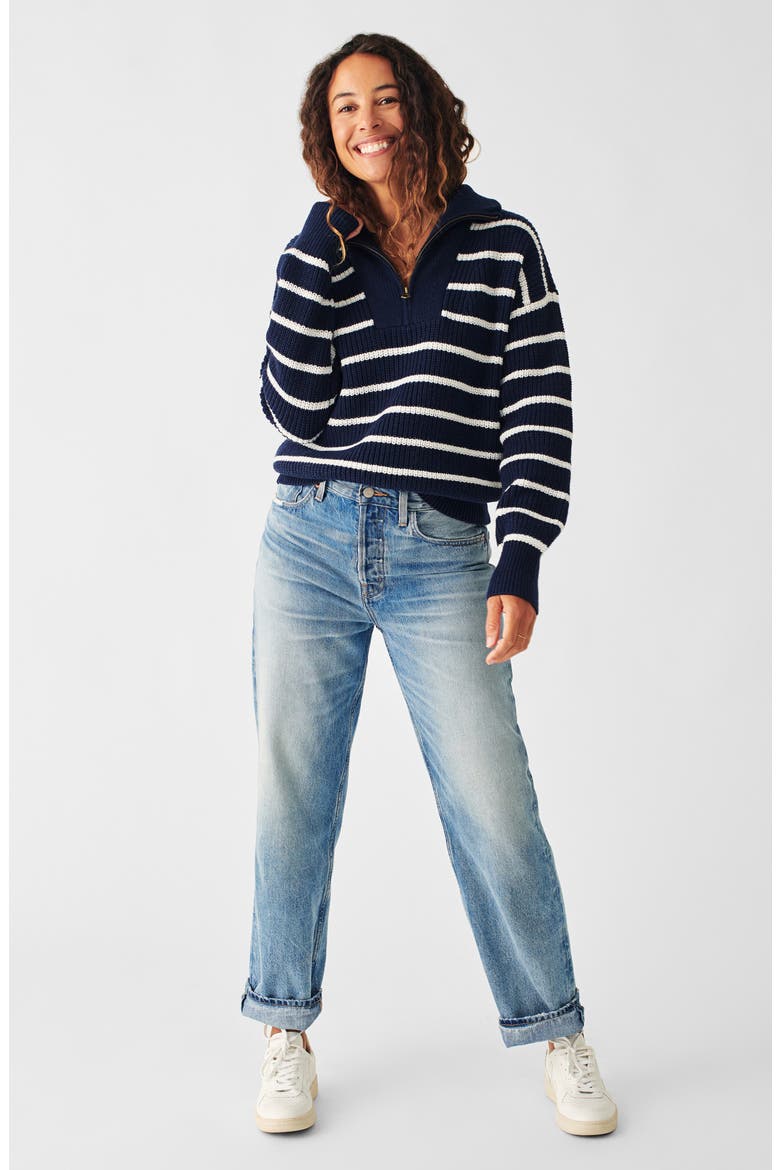 Mariner Stripe Quarter Zip Sweater, Alternate, color, NAVY MULTI