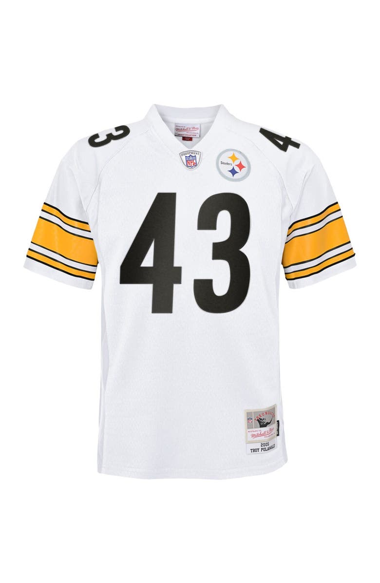 Mitchell & Ness Youth Mitchell & Ness Troy Polamalu White Pittsburgh Steelers 2005 Retired Player Legacy Jersey, Alternate, color,