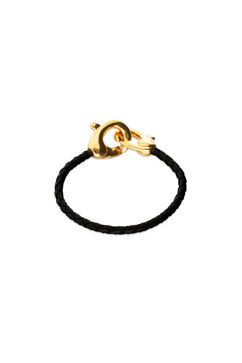 Black leather strap with 18k gold-plated interlocking carabiner detail, Alternate, color, Gold