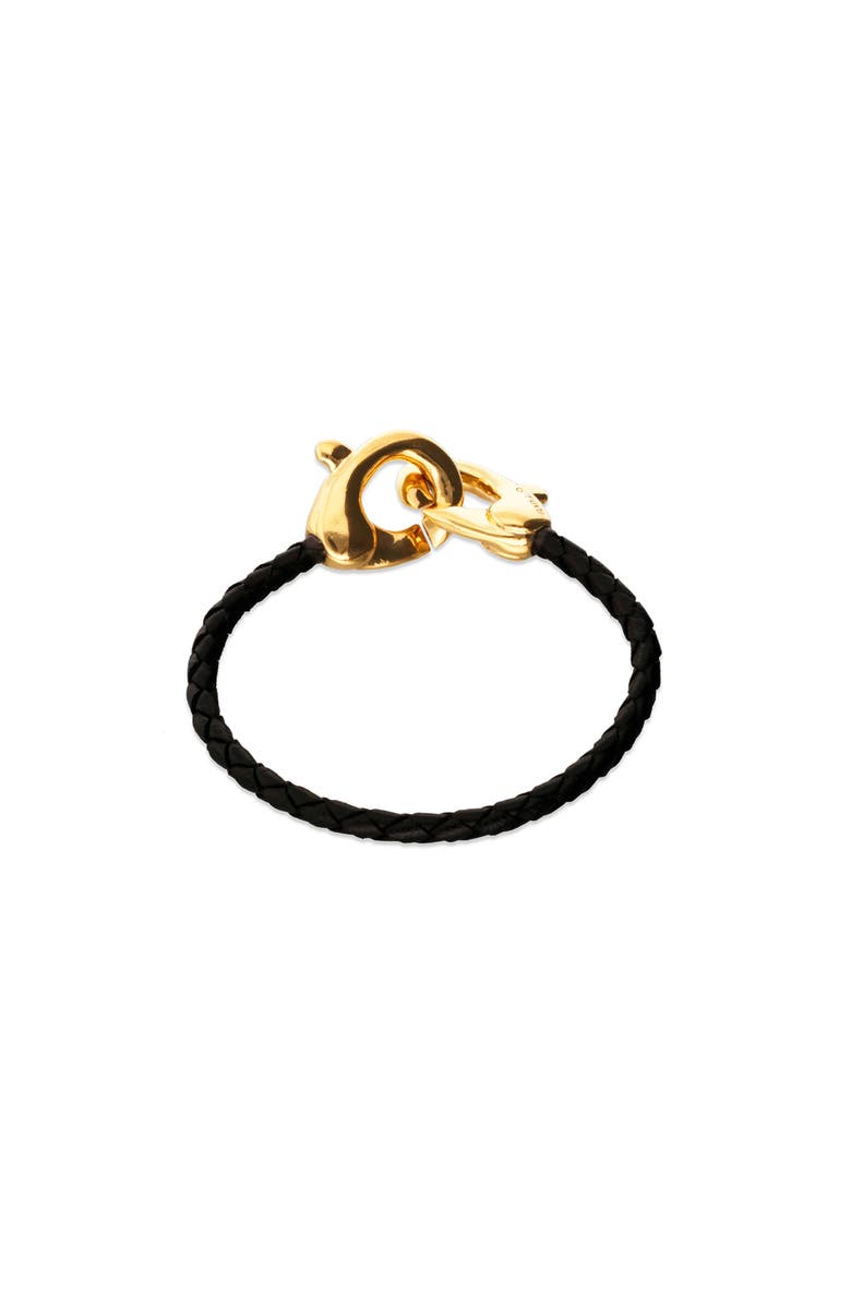 UNODE50 Black leather strap with 18k gold-plated interlocking carabiner detail, Alternate, color, Gold