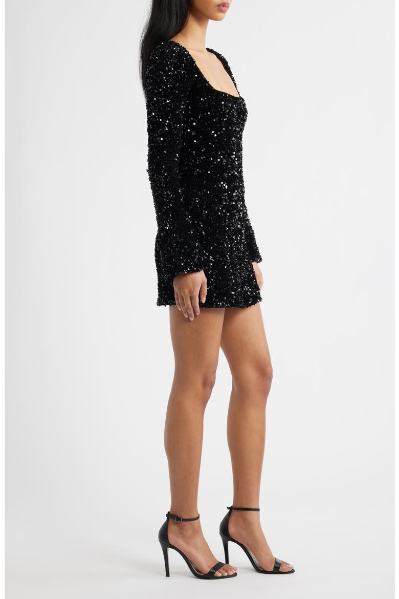 Vinelle Sequin Long Sleeve Velvet Minidress, Alternate, color, BLACK