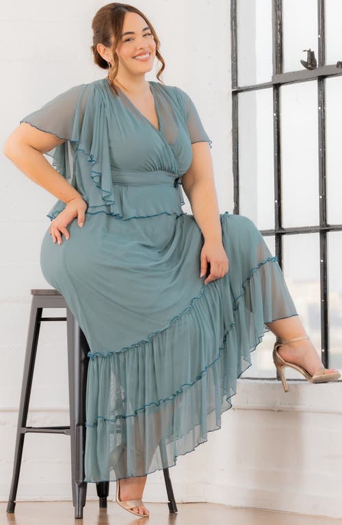 Kiyonna Graceful Tiered Gown In Blue