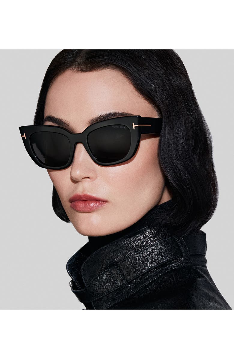 TOM FORD Athena 53mm Cat Eye Sunglasses, Alternate, color, Shiny Black / Smoke