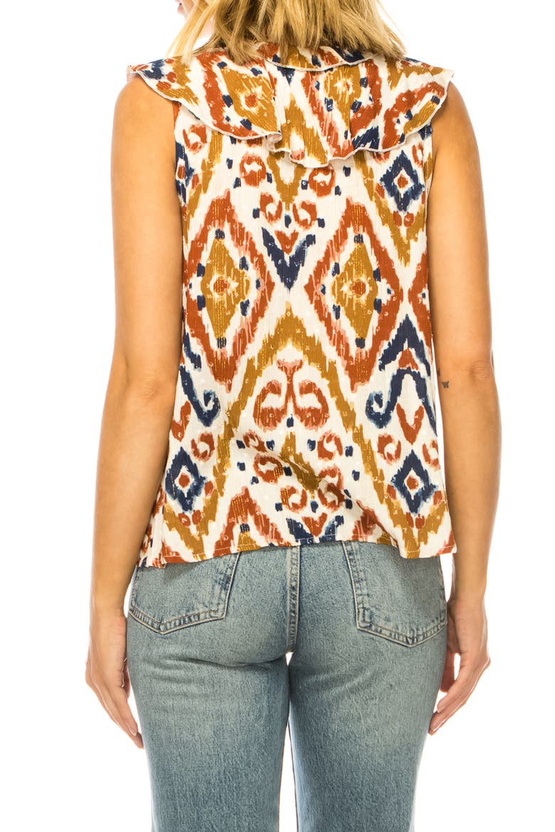 Ikat Ruffle Trim Top, Alternate, color, SNOW WHITE