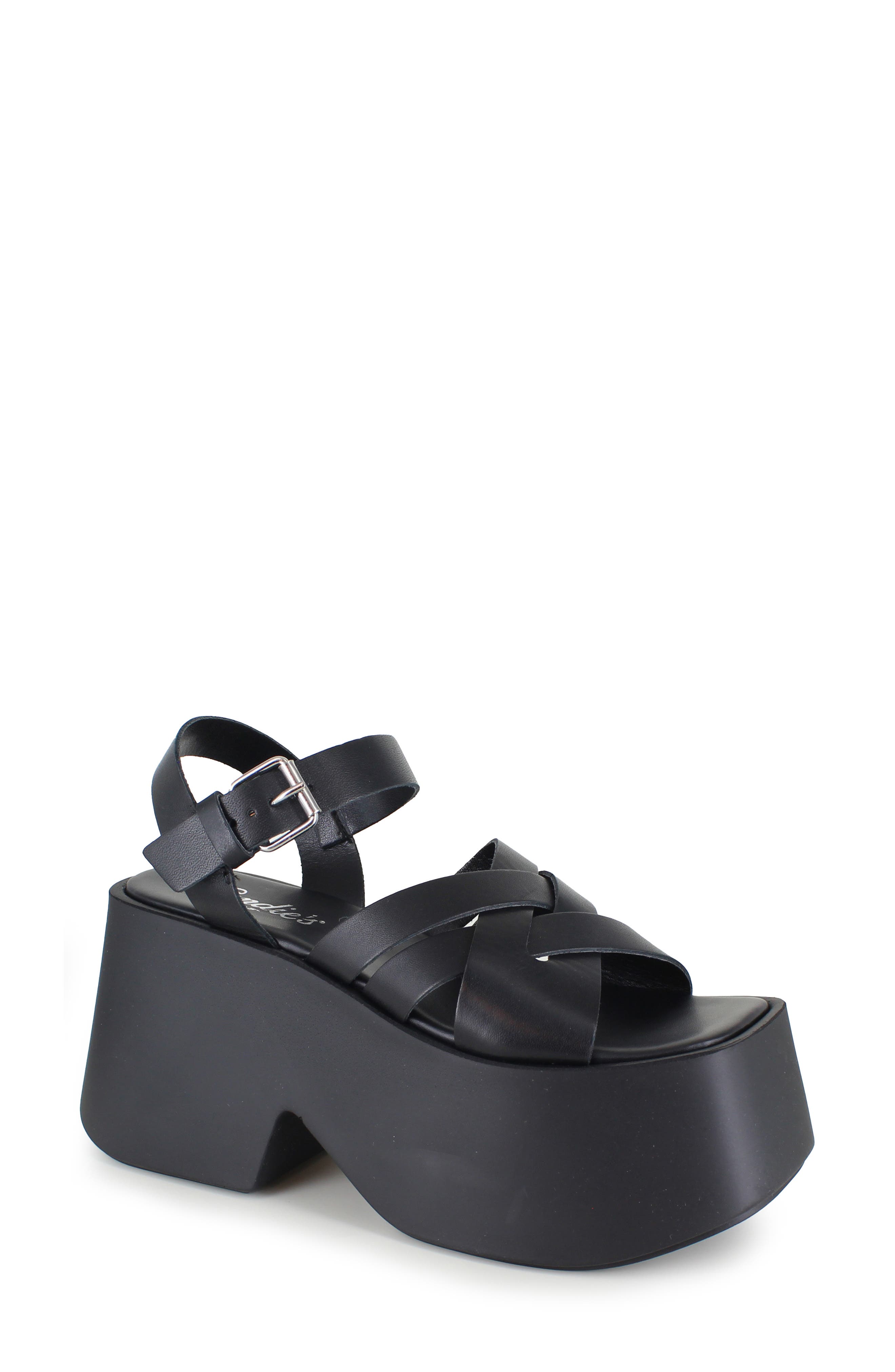 Candie's Elisabeth Ankle Strap Platform Sandal, Main, color, Black Leather
