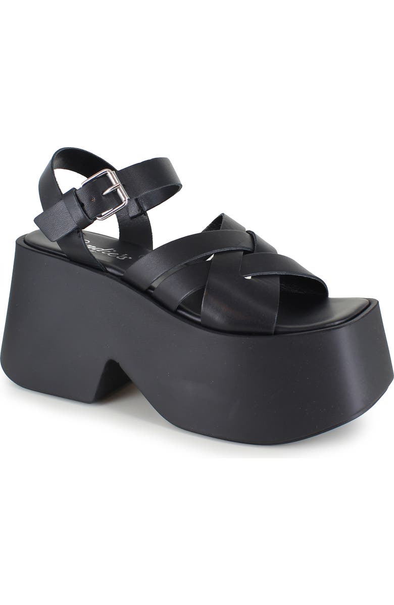 Candie's Elisabeth Ankle Strap Platform Sandal, Main, color, Black Leather