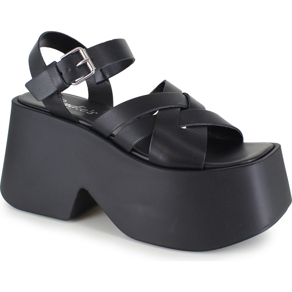 Candie's Elisabeth Ankle Strap Platform Sandal in Black Leather at Nordstrom, Size 36