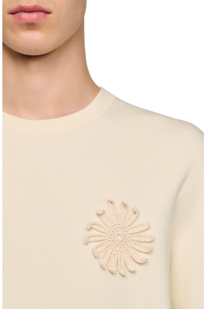 Crochet flower knit sweatshirt, Alternate, color, Ecru