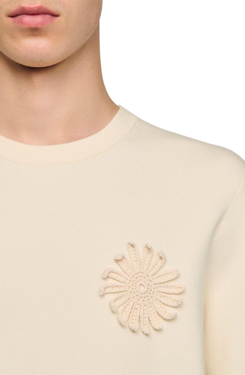 SANDRO Crochet flower knit sweatshirt, Alternate, color, Ecru
