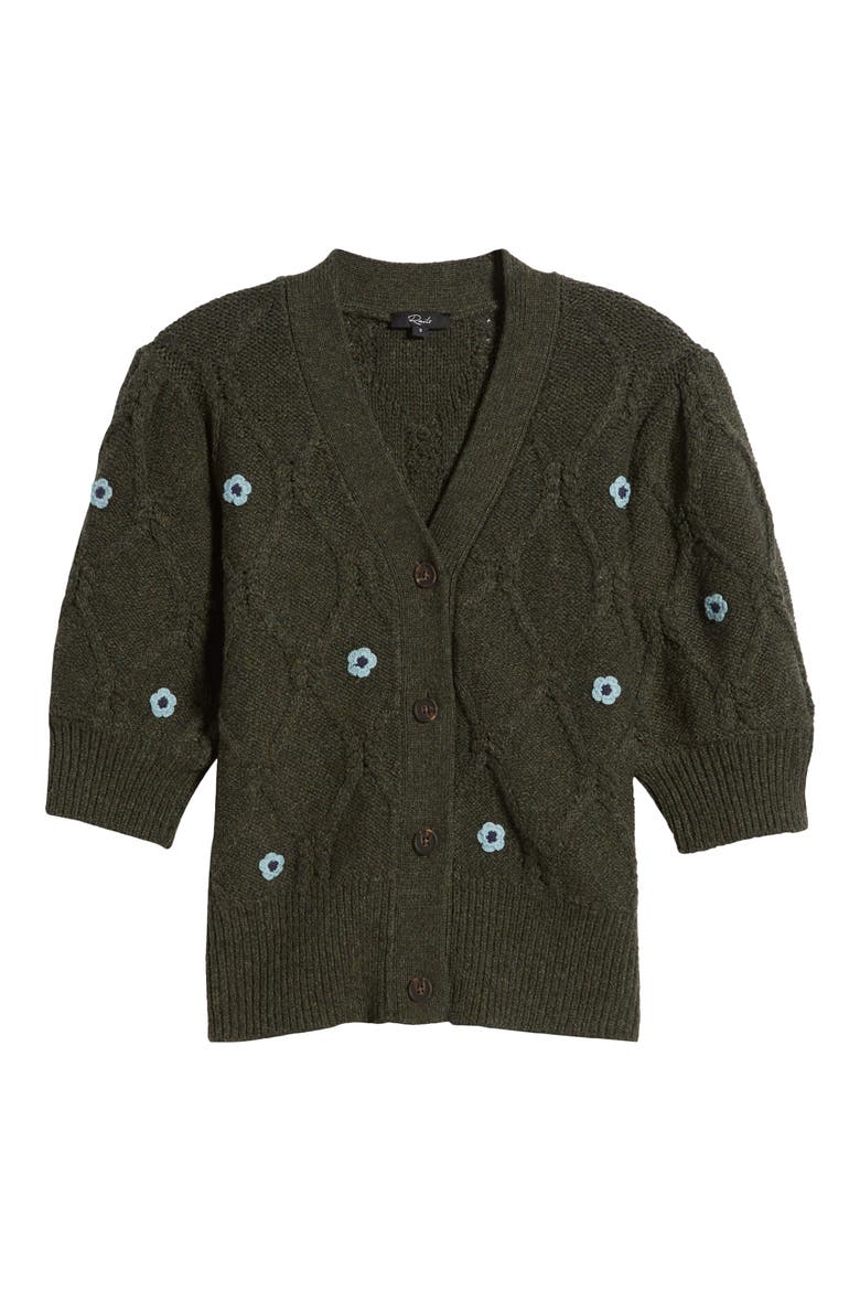 Isla Floral Embroidered Elbow Sleeve Button-Up Cardigan, Alternate, color, FOREST DAISIES