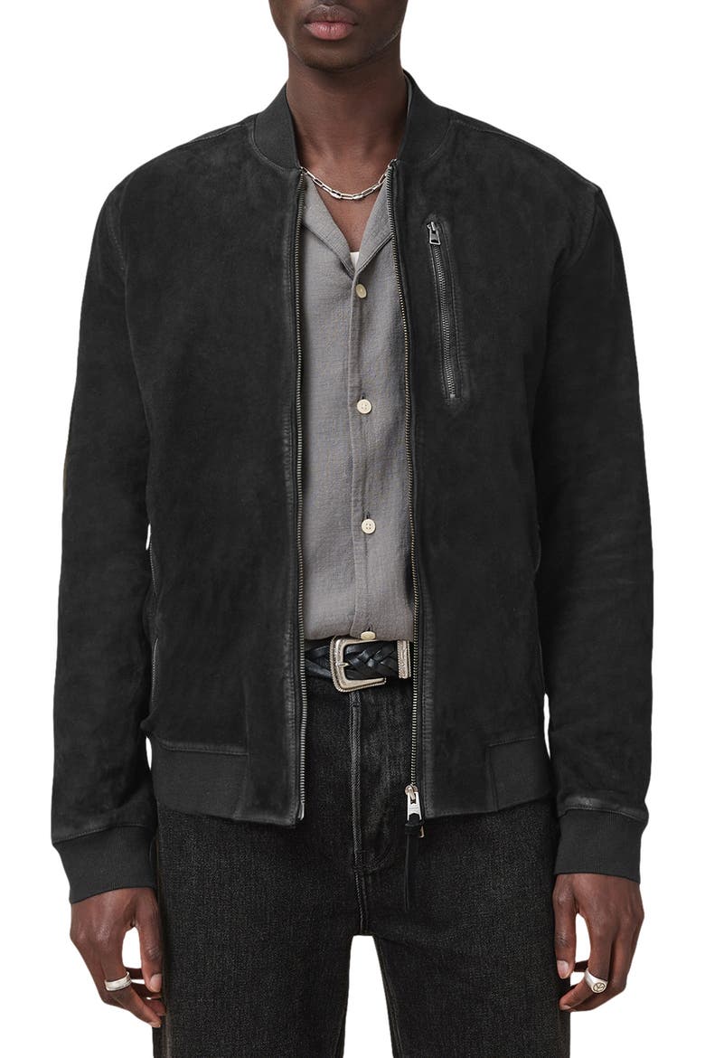 Kemble Suede Bomber Jacket, Main, color, BLACK