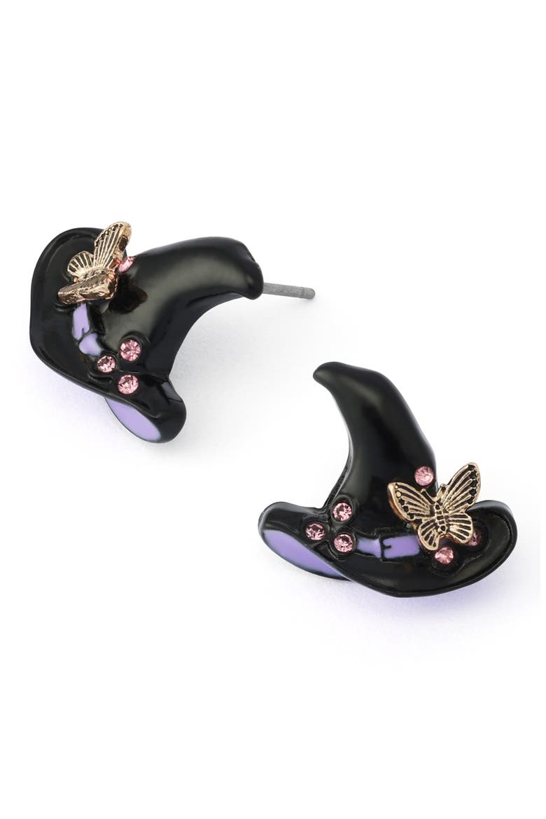 Witch Hat Stud Earrings, Alternate, color, BLACK