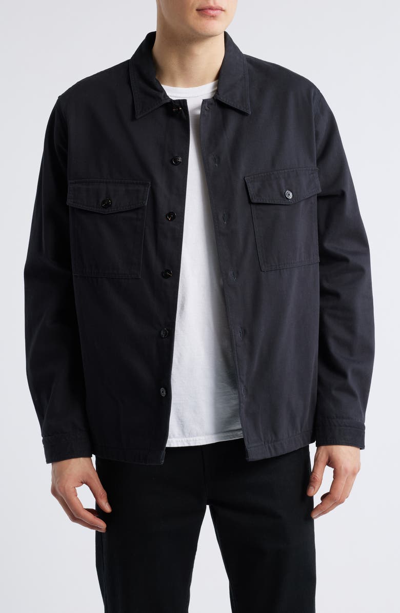 HUGO Enalu Cotton Twill Overshirt, Main, color, Black