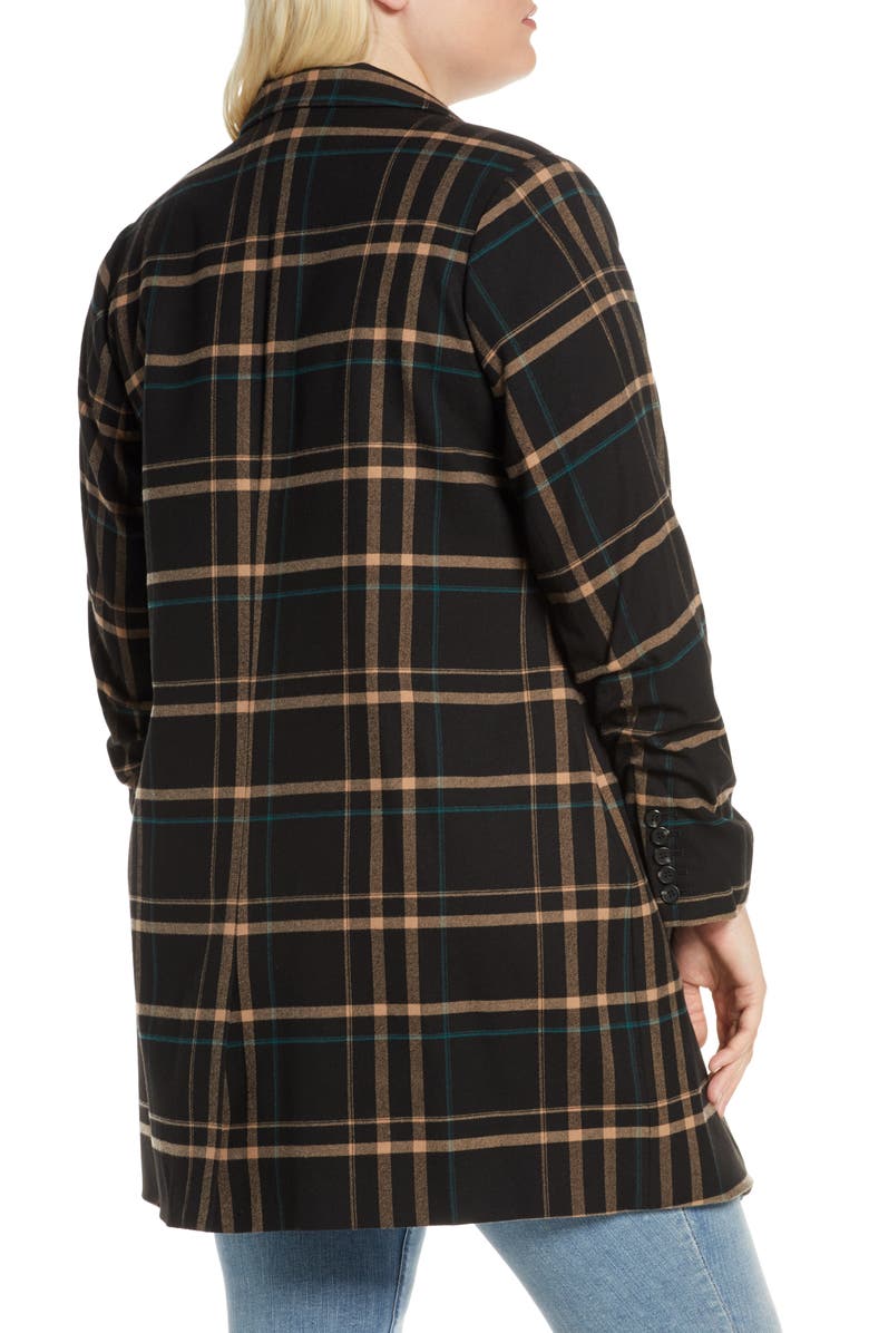 1.STATE Dynamite Plaid Ruched Sleeve Blazer, Alternate, color, 