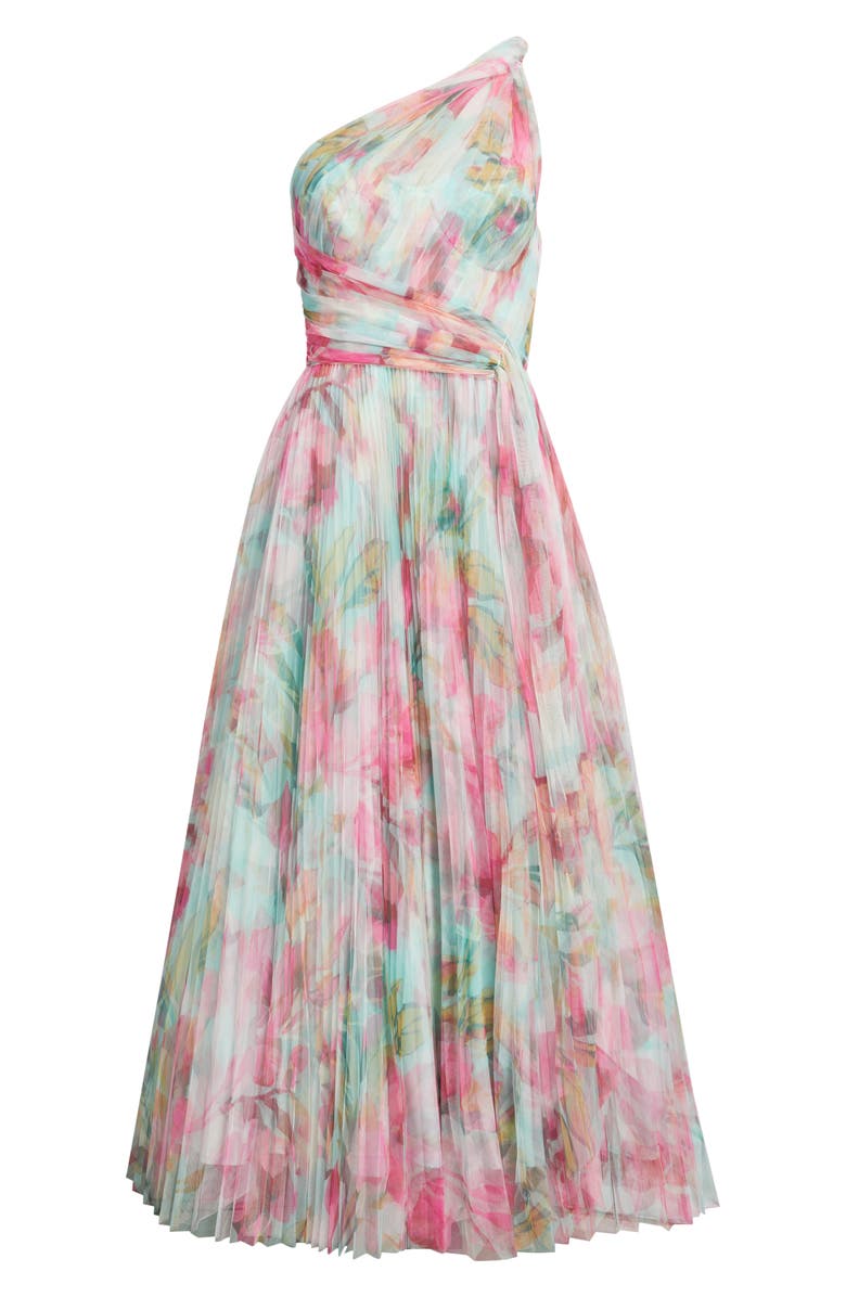 Hutch Philippa One-Shoulder Gown, Alternate, color, Mint/ Multi Overlay Tropical
