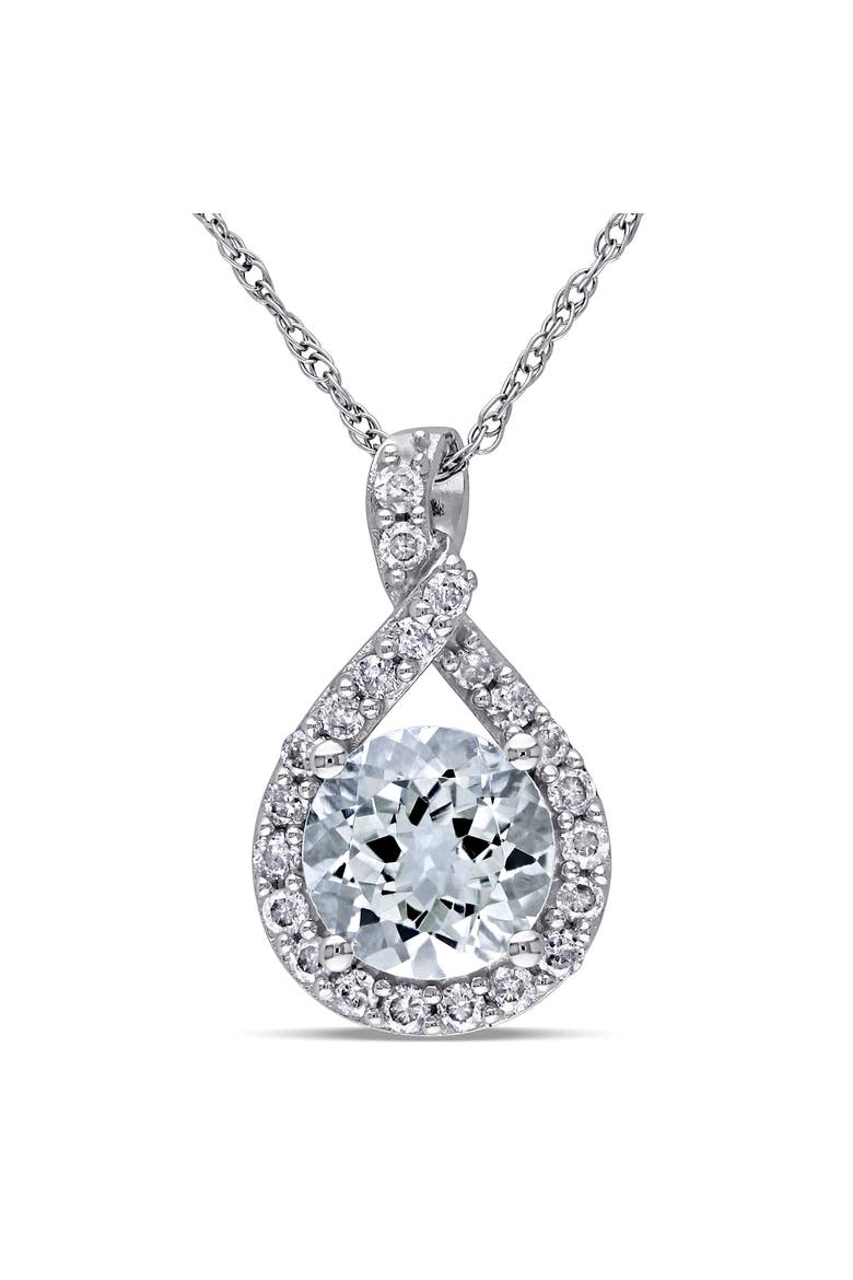 Gemstone & Diamond Teardrop Necklace 10K, Main, color, Aquamarine