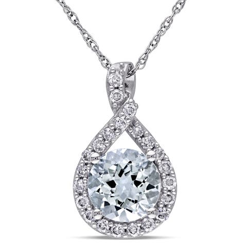 Gemstone & Diamond Teardrop Necklace 10K