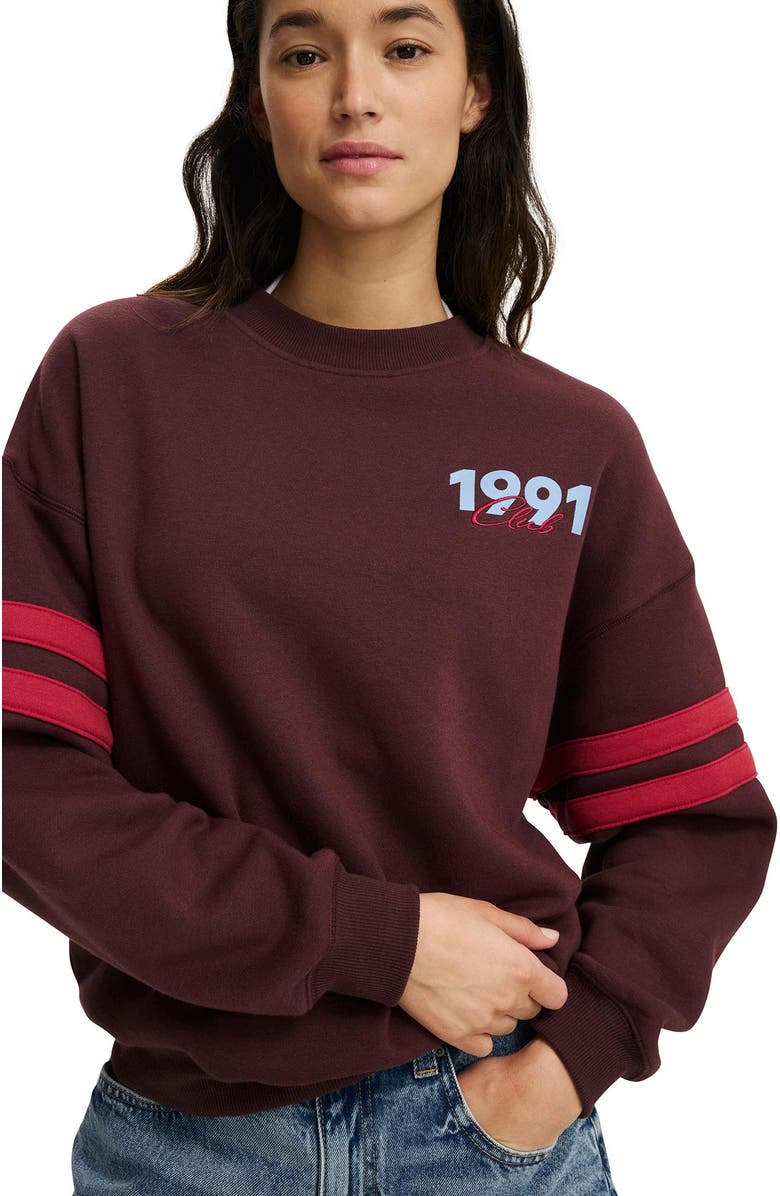 Cotton On Women's Graphic Crew Sweatshirt, Alternate, color, 1991 Club Burnt Sangria