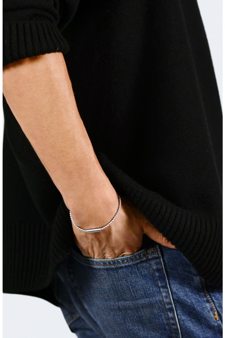 Men's 11G Brushed Sterling Silver Beaded Bracelet, Alternate, color, SILVER